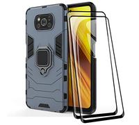 TANYO Cover + [2 Pezzi] Vetro Temperato per Xiaomi Poco X3 PRO | X3 NFC, TPU/PC Dual Layer Armor Antiurto Protezione Custodia [360° Supporto] con Durezza 9H Pellicola Protettiva, Blu