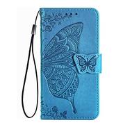 TANYO Cover per Huawei P Smart 2020, Custodia PU/TPU Flip Portafoglio Pelle con Contanti e Schede Slot, Farfalla 3D Telefono Case Custodie Blu
