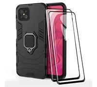 TANYO Custodia per cellulare + pellicola proteggi schermo per OPPO Reno4 Z 5G, in TPU/PC resistente agli urti [staffa a 360°] con pellicola protettiva in vetro temperato, colore nero