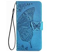 TANYO Farfalla Custodia Folio per Motorola Moto G9 Play/Moto E7 Plus, Cover in PU/TPU Pelle Flip Portafoglio con Contanti e Schede Slot, Telefono Case Custodie - Blu