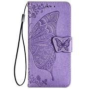 TANYO Farfalla Custodia Folio per Oppo A53S / A53, Cover in PU/TPU Pelle Flip Portafoglio con Contanti e Schede Slot, Telefono Case Custodie - Viola Chiaro