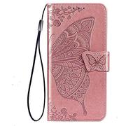 TANYO Farfalla Custodia Folio per Oppo A91 (Oppo F15), Cover in PU/TPU Pelle Flip Portafoglio con Contanti e Schede Slot, Telefono Case Custodie - Oro Rosa