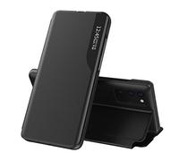 TANYO Smart Clear View Cover per Samsung Galaxy Note 20 (5G / 4G), Premio Custodia con Una Schermo Finestra, Note20 Specchio Elegante Flip Case con Supporto Pieghevole - Nero