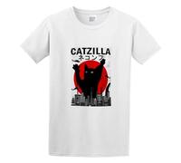 TANYOUPIN Europe Oversized Vintage Catzilla Cat Monster Kaiju Mens Short Sleeve White L