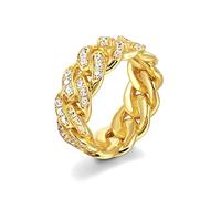 Tanyoyo Anello a catena cubana a fascia larga 7 mm per donne regalo per la festa della mamma, Ottone, Zirconia cubica