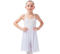 tanzmuster Body da Danza Classica Alma con leggerissima Gonna in Velo de Chiffon per Bambini - Spalline Sottili - Bianco, 140/146 11-12 Anni