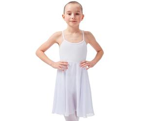 tanzmuster Body da Danza Classica Alma con leggerissima Gonna in Velo de Chiffon per Bambini - Spalline Sottili - Bianco, 140/146 11-12 Anni