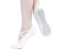 tanzmuster Dani, Mezze Punte Danza Classica in Lino, Suola Unica in Cuoio, Bambini e Adulti - Bianco, 22