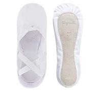 tanzmuster Dani, Mezze Punte Danza Classica in Lino, Suola Unica in Cuoio, Bambini e Adulti - Bianco, 29