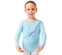 tanzmuster Top Corto da Danza Classica 'Mia' con Maniche Lunghe per Bambini in Celeste, 116/122 (7-8 Anni)