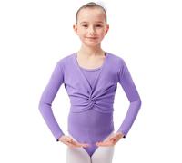 tanzmuster Top Corto da Danza Classica 'Mia' con Maniche Lunghe per Bambini in Lavanda, 116/122 (7-8 Anni)