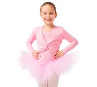 tanzmuster Top Corto da Danza Classica 'Mia' con Maniche Lunghe per Bambini in Rosa, 128/134 (9-10 Anni)
