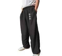 TAO MARTIAL Pantaloni Kung Fu Stile Tai Chi e Wing Chun Pantaloni con Tasche Larghe in Viscosa, V3, Nero Wing Chun, XXL (195-205cm)
