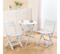 TAO ONE Set da bistrot pieghevole in plastica, 3 pezzi, set portatile per interni ed esterni con schienale, set di mobili da patio pieghevoli per balcone, veranda, cortile, giardino, piscina (bianco)