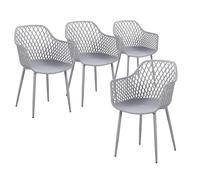 TAO ONE Set di 4 sedie da pranzo con braccioli, motivo a rete diamantata, per esterni, sedie da patio, colore grigio