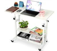 TAOBOU Scrivania mobile per computer, scrivania portatile da ufficio con ruote mobili, scrivania da studio regolabile in altezza, scrivania per computer, 80x40x60,90 cm (bianco)
