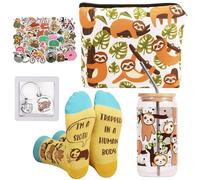 TAOFEEK - Set regalo da donna, con bradipo, 5 pezzi, per amanti del bradipo, roba per ragazze inclusa tazza di vetro, divertenti calzini con bradipo, borsa per il trucco, portachiavi, scatola regalo