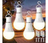 TaoFiaCo E27 Lampadina Ricaricabile con Telecomando - Lampadina Batteria 3 Colore Dimmerabile 7W USB-C - Senza Fili Controllo dei Pulsanti per Campeggio Come Illuminazione di Emergenza 4 Pezzo