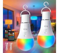 TaoFiaCo E27 Lampadina Ricaricabile con Telecomando - Lampadina Batteria RGB Dimmerabile 7W USB-C - Senza Fili Controllo dei Pulsanti per Campeggio Come Lluminazione di Emergenza 2 Pezzo