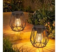 TaoFiaCo Lanterna Solare per Esterni Sospese o da Appoggio, 2 Pezzi | Lampade Solari per Balcone, IP65 Impermeabili, Retrò Lanterna Solare da Esterno Resistente alle Intemperie Giardino Terrazze