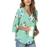 TAOHUADAO Maglietta estiva da donna, casual, con scollo a V, per leggings, camicetta in chiffon, V/verde menta, L