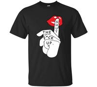 TAOKEBEAR Funny Slogan Black Navy Shut Up Lips Funny Unisex O-Neck 100% Cotton Short-Sleeve T-Shirts Black L