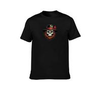 TAOKEBEAR Mysterious Black Cotton Round Collar T-Shirt with Skull in Hat Graphic, Quirky & Cool Look XL