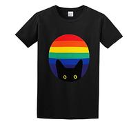 TAOKEBEAR Peeking Cat in Rainbow Circle Unisex 100% Cotton Short-Sleeve T-Shirts Black S