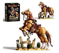TaoLeLe 1258 mattoncini 2 in 1 a forma di cavallo occidentale, splendido | Cavallo selvatico western con articolazioni mobili, mattoncini da costruzione con base, giocattolo creativo da costruire per
