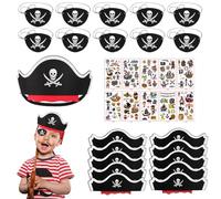 TaoLiMuTX Set di 30 decorazioni per il compleanno dei pirati per bambini, cappello da pirata per bambini, cappello da pirata, tatuaggio pirata, festa dei pirati