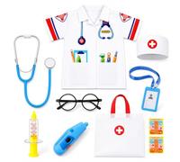taonganui Valigetta medica per bambini dai 3 anni in su, con camice e | Valigetta medica per bambini con stetoscopio, termometro, siringa e borsa, gioco di ruolo, giocattolo regalo per ragazzi e