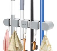 Taope Portascopa da Parete, Porta Scope Parete 4 Posti e 5 Ganci, Grigio Portascope da Muro Appendibile, Portascope e Portaspazzole Muro Autoadesivo per Bagno, Cucina, Giardino, Balcone e Garage