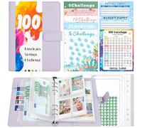 TAOPE Raccoglitore ad anelli A5, Raccoglitore in pelle PU Ricaricabile, Set di Raccoglitori A5 per 100 Envelope Saving Challenge, Taccuino Raccoglitore Viola con Buste di Trasparenti e Tasche