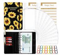 TAOPE Raccoglitore Notebook A6, Binder Budget Set Portadocumenti in Pelle PU con 12 Trasparente Sacchetti Cerniera Compilabile, per Budget Contanti Organizzatore Buste Risparmio Denaro, Girasole Nero