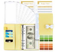 Taope Raccoglitore Notebook A6, Binder Budget Set Portadocumenti in Pelle PU con 12 Trasparente Sacchetti Cerniera Compilabile, per Budget Contanti Buste Risparmio Denaro - Giallo