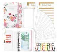 TAOPE Raccoglitore Notebook A6, Rosa Binder Budget Set Portadocumenti in Pelle PU con 12 Trasparente Sacchetti Cerniera Compilabile, per Budget Contanti Organizzatore Buste Risparmio Denaro - Bianca