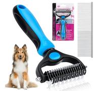 TAOPE Spazzola per Cani, Pettine Sottopelo per Pelo 17+9 Doppia Faccia, Cardatore per Cani Undercoat Rake Strumento di Deshedding per Cane Pelo Lungo, Medio e Corto (Blu)