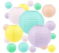 TaoQ C 20 Pezzi Lanterne di carta colorate Lanterne di carta appese, 15 cm, 20 cm, 25 cm, 30 cm Dimensioni miste Lanterne di carta rotonde per il matrimonio Compleanno Decorazione della casa