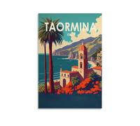 Taormina Italy - Poster vintage su tela, stampa artistica su tela, per ufficio, famiglia, camera da letto, regalo, decorazione da parete, 50 x 75 cm, senza cornice