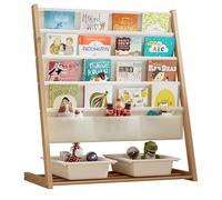 Taotigzu Libreria per bambini a 4 ripiani per bambini, in metallo, con tasca, per camera da letto e sala giochi