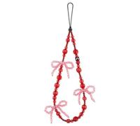 Taoxekoro Cinturino con perle con design a fiocco, cordino decorativo con perline per iPhone, catena anti-smarrimento universale con ciondoli a farfalla in cristallo (colore ciliegia)