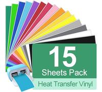 TAOYIO Vinile Termoadesivo per Tessuti, 15 Confezione Vinile di Trasferimento Termico per Cricut Joy, 14cm x 30.5cm Silhouette Cameo, per Magliette, Tessuti, Berretti Cappelli