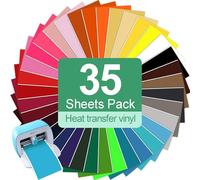 TAOYIO Vinile Termoadesivo per Tessuti, 35 Confezione Vinile di Trasferimento Termico per Cricut Joy, 14cm x 30.5cm Silhouette Cameo, per Magliette, Tessuti, Berretti Cappelli