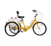 Taozhiyy Bicicletta pieghevole da 24 pollici, triciclo a 7 marce, per adulti, 3 ruote, con cestino, portabicchieri, fari, per adulti, anziani, donne, uomini, colore giallo limone
