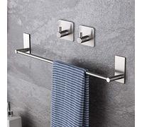Taozun Barra portasciugamani da 40,6 cm, autoadesiva, con 2 ganci per asciugamani, kit di accessori da bagno in acciaio inox, senza fori