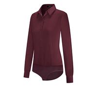 Tapata camicetta da donna con bottoni, pezzo unico, maniche lunghe, camicia da lavoro solida per l'ufficio, top casual, Rosso borgogna, XL
