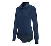 Tapata camicetta da donna con bottoni, pezzo unico, maniche lunghe, camicia da lavoro solida per l'ufficio, top casual, Blu scuro, XL