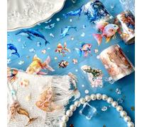 Tape Adesivi Scrapbooking with Sea, 3 Rolls PET Washi Tape Set, Ozeane Scrapbook Stickers for Scrapbooking, Jahreszeiten, Journaling, Bullet Journal, DIY Crafts, Gift Wrapping (Deep Glimmer 2)