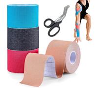 Tape Kinesiologico,4 Rotoli Tape Sportivo,5 cm*5 M Nastro Kinesiologico Impermeabile ed Elastico con Forbici Speciali Kinesio Taping per Ginocchio,Spalla e Gomito,Fisioterapiche
