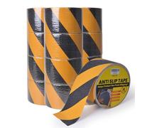 TAPEBEAR Nastro Antiscivolo Elevato Grip, Strisce Antiscivolo Per Scale Esterne Interne, Nastro Di Sicurezza Antiscivolo, Autoadesivo Nastro Da Segnalazione Giallo E Nero, 100mm x18m, 12 Rotoli